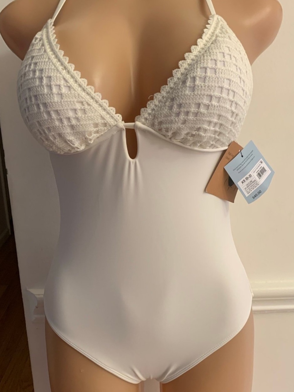 Shade and Shore Cream Color Crochet Swimsuit Small Cheeky NWT